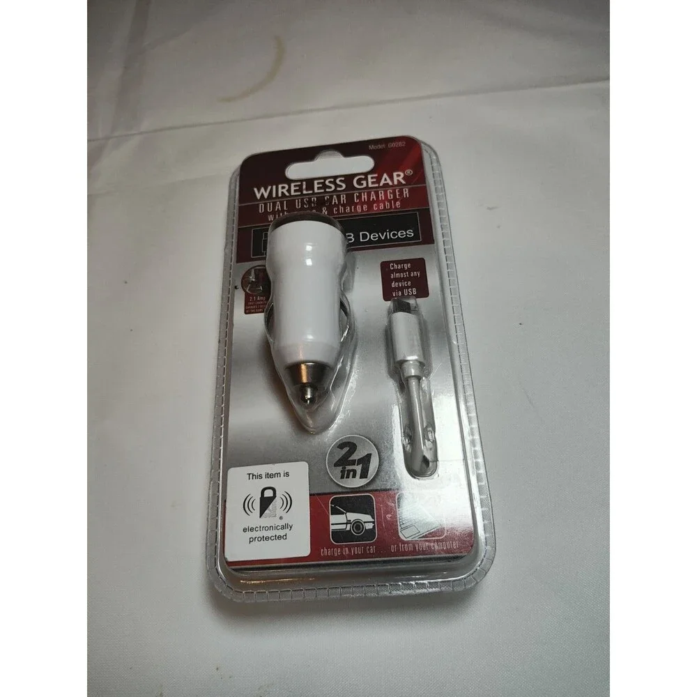 Wireless Gear Dual USB car Charger + Dual USB port AC Charger Cell Phone White